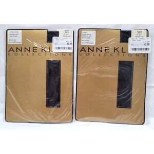Vintage Lot of 2 Anne Klein Black Sheer Control Top Pantyhose Size C NOS
